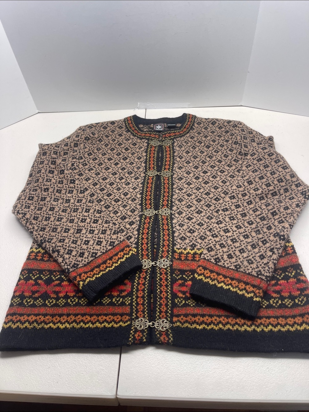 SKYR Sweater Womens Large Nordic Isle 100% Wool Shetland Cardigan